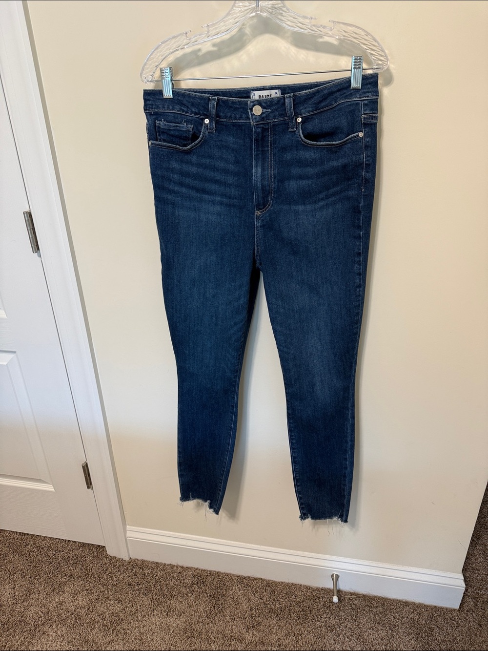 PAIGE Women’s Margot Ankle Raw Hem Dark Blue High-Rise Jeans / Size 32